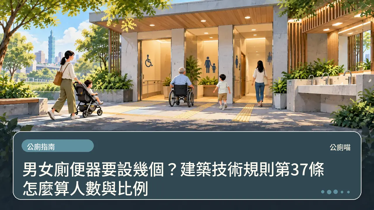 男女廁便器要設幾個？建築技術規則第37條怎麼算人數與比例主題插畫