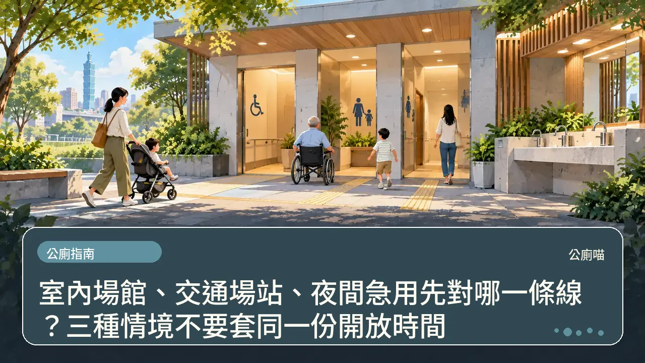 室內場館、交通場站、夜間急用先對哪一條線？三種情境不要套同一份開放時間主題插畫