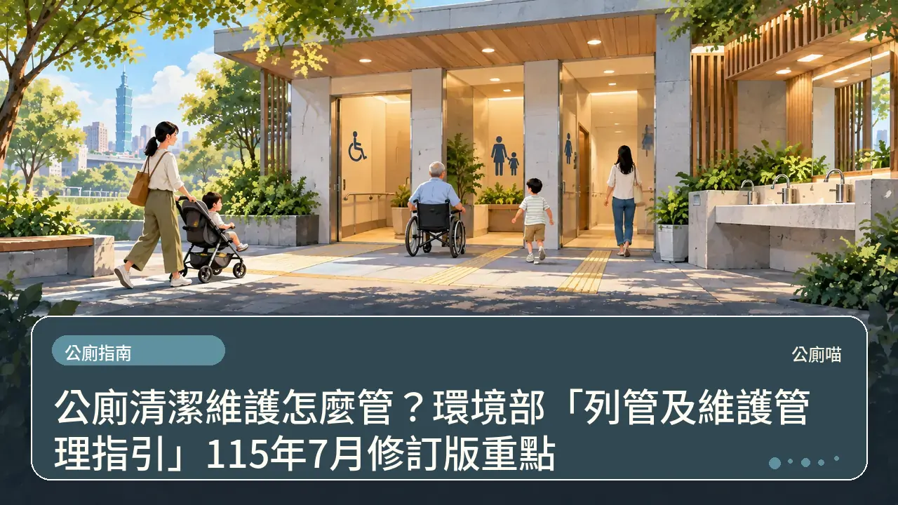 公廁清潔維護怎麼管？環境部「列管及維護管理指引」115年7月修訂版重點主題插畫