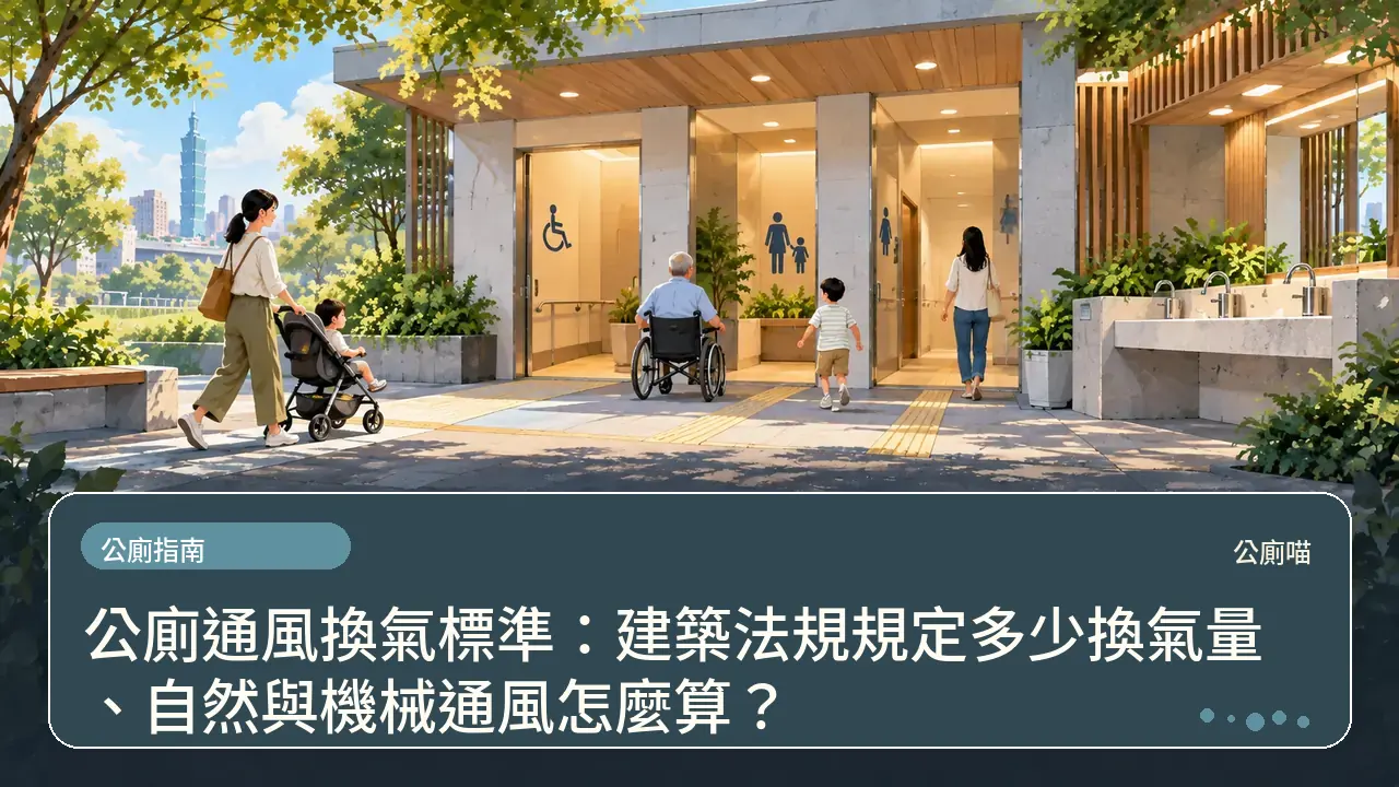 公廁通風換氣標準:建築法規規定多少換氣量、自然與機械通風怎麼算?主題插畫